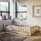 KIDS COLLECTIVE Lit au sol enfant - 90x190 cm - Lit avec barrière de sécurité + sommier - Pin massif - Couleur naturel