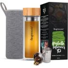 WEIGHTWORLD Bouteille Infuseur Thé Café Isotherme - 500ml Verre Double Paroi + Bouchon Bambou - Filtre Acier Inoxydable - Sans BPA -