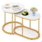 COSTWAY Lot de 2 Tables Basses Gigognes Scandinaves, Table d'Appoint Moderne avec Coussinets de Pied Réglables, Structure en Métal