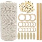 DIERCOSY Macramé Starter Kit Set Faire corde de coton Anneaux en bois Perles Sticks pour le bricolage mur Craft Hanging