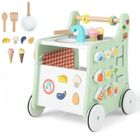 DREAMADE Trotteur Bébé en Bois 6 en 1, avec Roues Antidérapantes, Horloge Educative, Jeu d'Association de Cuisine et de Formes