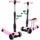 Trottinette Enfants 3 Roues YOLEO avec Siège Réglable et Roues à LED - Rose