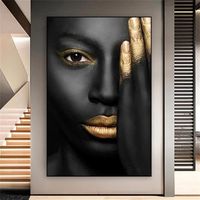 Noir Or Femme Africaine Affiche Femme Visage Toile Tableau Art Peintures Decoration Murale pour Salon Chambre,Sans Cadre 40X60CM