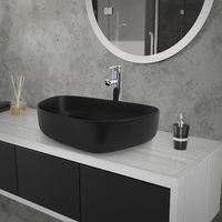 ML-Design Lavabo en Céramique Noir Mat 55 x 42 x 14 cm, Ovale, Vasque à Poser sur Table de Toilette, Lave-Mains pour la Salle de Bai