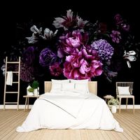 Pivoine noire fleurs papier peint chambre à coucher plantes violettes fleurs feuilles murale salon TV fond grande murale 300*210cm