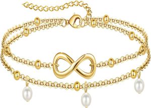 Bracelet Cheville Femme Or 18K - Chaine Perles Acier Inoxydable, Imperméable - Cadeau Élégant