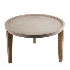TABLE BASSE JARDIN  Table basse ronde - Béton et Acacia naturel - 80 x 80 cm - Gris