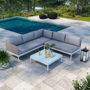 salon de jardin scandinave aluminium et resine tressee gris ina cdiscount jardin