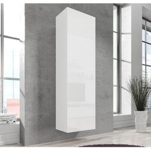 Armoire Murale Cheminée KRISTA - Blanc Finition brillante - 160 x 40 x 40cm  - Système Push-Click - Cdiscount Maison