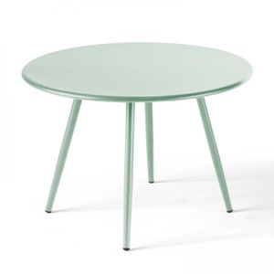 TABLE BASSE JARDIN  Table basse de jardin ronde en métal vert sauge 50