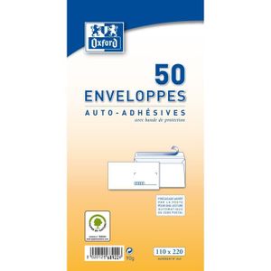 ENVELOPPE OXFORD 50 enveloppes auto-adhésives pre-casées - 22 cm x 11 cm x 2 cm - 80g