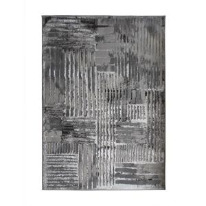 TAPIS DE COULOIR BORGES FOG - Tapis graphique effet brume 120 cm x 170 cm Gris