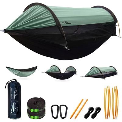 Hamac Tente Anti-Moustique Ouverture Auto 290x140 Cm – Vert Filet, Nylon Parachute Camping & Rando