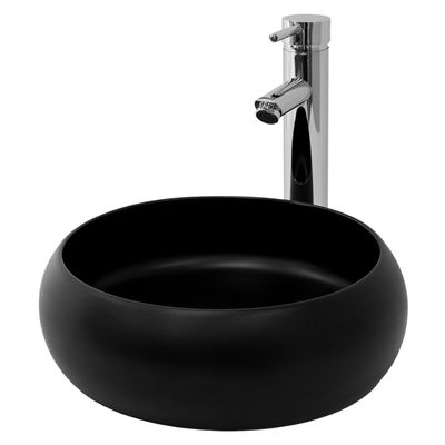 Vasque à Poser En Céramique Noire - Design Rond Moderne - Dimensions 280x150 Mm (Ø280 Mm) - Neuf Avec Garantie