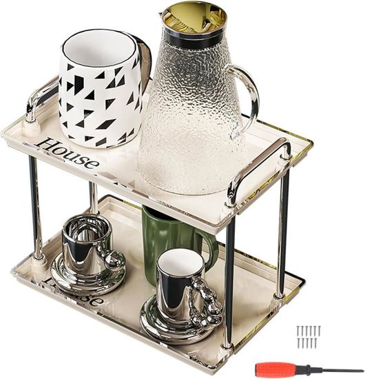 Juyibaao Set 2 Pièces Porte-Tasses Suspendu + Porte Sopalin Sous Étagère – Rangement Cuisine Placard Sans Perçage, Noir Multifonction 6 Crochets + Vis Adhésives
