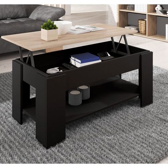 Table basse relevable, Couleur Noir et Sonoma, Design contemporain ...