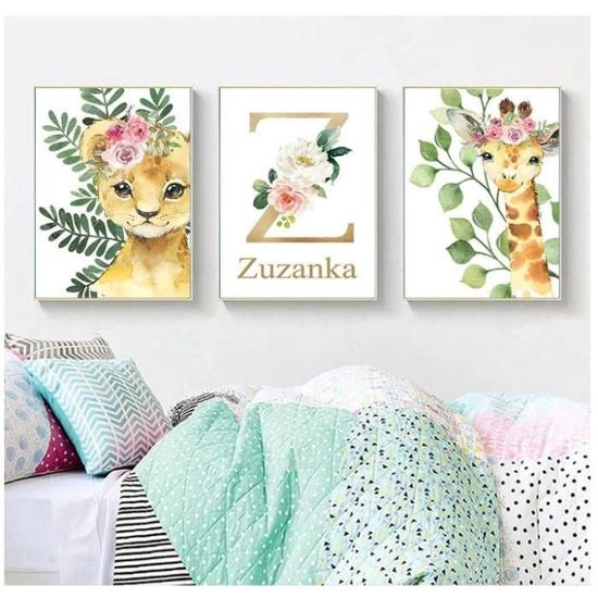 3 Affiches Animaux Jungle 30x40 Cm - Décoration Chambre Bébé Garçon, Lion Girafe, Style Boho