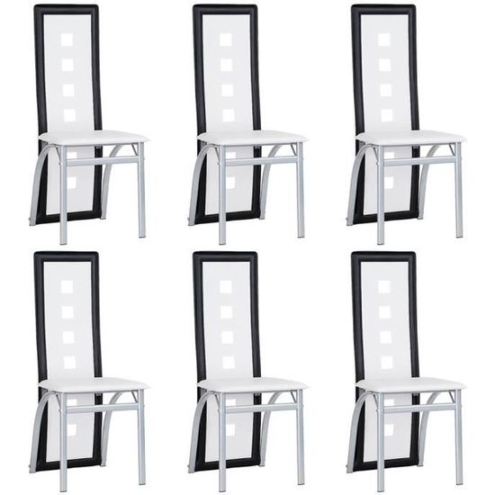 Royalbell®Lot de 6 Chaises de Salle à Manger EIFFEL en similicuir Chaise pour salon,cuisine(blanc et noir)