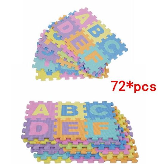 Puzzle tapis mousse bébé 72 pièces alphabet et chiffres 15x15 cm