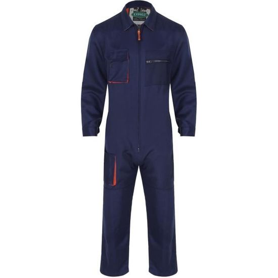 YONGHS Salopette de Travail Homme Combinaison avec Multi Poches Zippé Vêtements de Travail Mécaniciens S-4XL Bleu marine