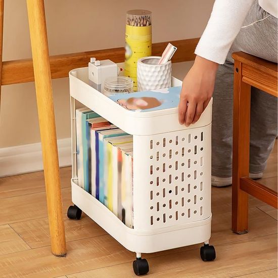 Bibliothèque Mobile à 3 étages Avec Roulettes - Chariot De Rangement PP - 40.4x20.5x39.4 Cm - Idéal Pour Petit Espace, Bureau, Chambre