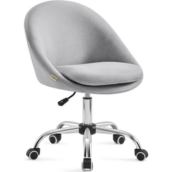 Chaise de bureau à roulettes design en tissu gris, bois clair et acier  chromé bent - Conforama
