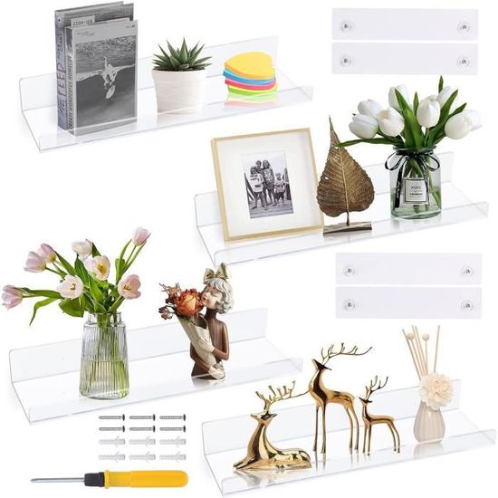 FEMELI Lot De 2 étagères Flottantes En Acrylique Transparent De 38,1 Cm Pour Lego, Plante, Parfum, Livre Dans La Chambre, Le Salon, Le Bureau, 5 Mm