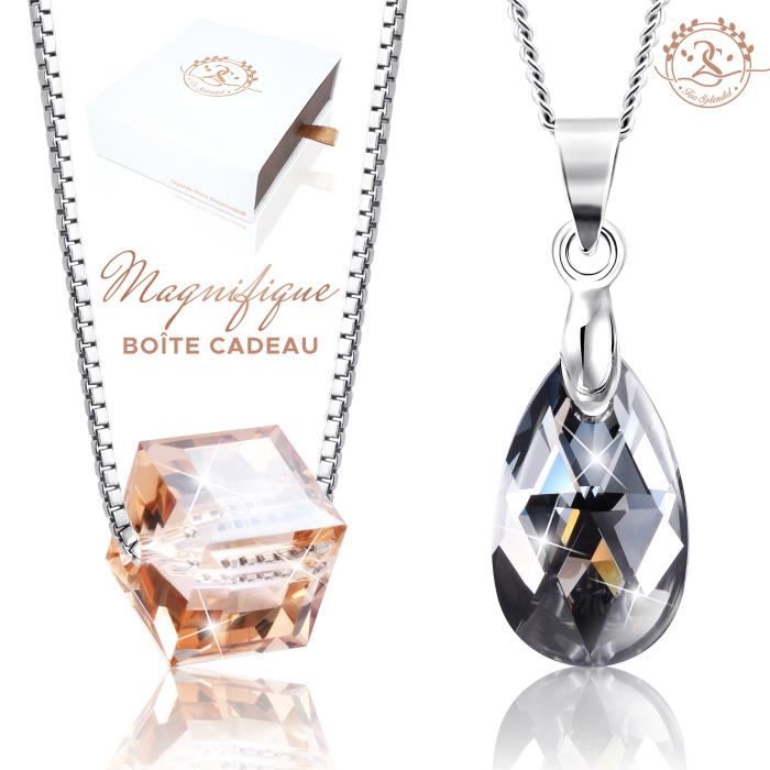 2SPLENDID® Lot de 2 Colliers Pendentifs avec Cristal Autrichien. Idée Cadeau Originale. Coffret Cadeau Femme Offert