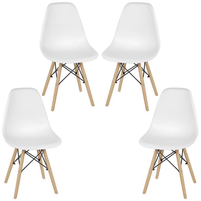 Yifunth Chaises Scandinaves Design Moderne, Bois & Métal, Lot de 4, Blanc