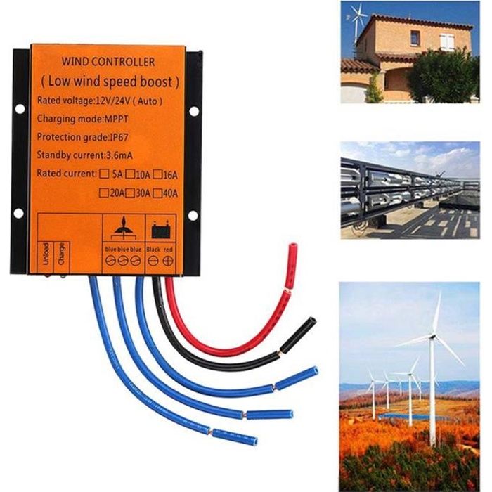 Turbine Eolienne 1000W 24V DC MPPT Régulateur Charge Batterie Etanche Protection Contre Surtensions 24V