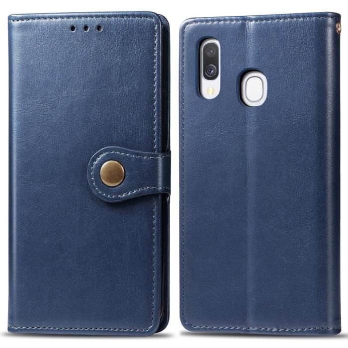 Étui Samsung Galaxy A40, Bleu Slim Cuir Élégant Étui Housse Protection Magnétique avec Porte Cartes et Stand