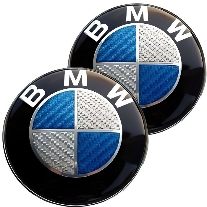 2 logos badges emblème BMW 82mm capot / 74 mm coffre effet carbone Bleu Blanc