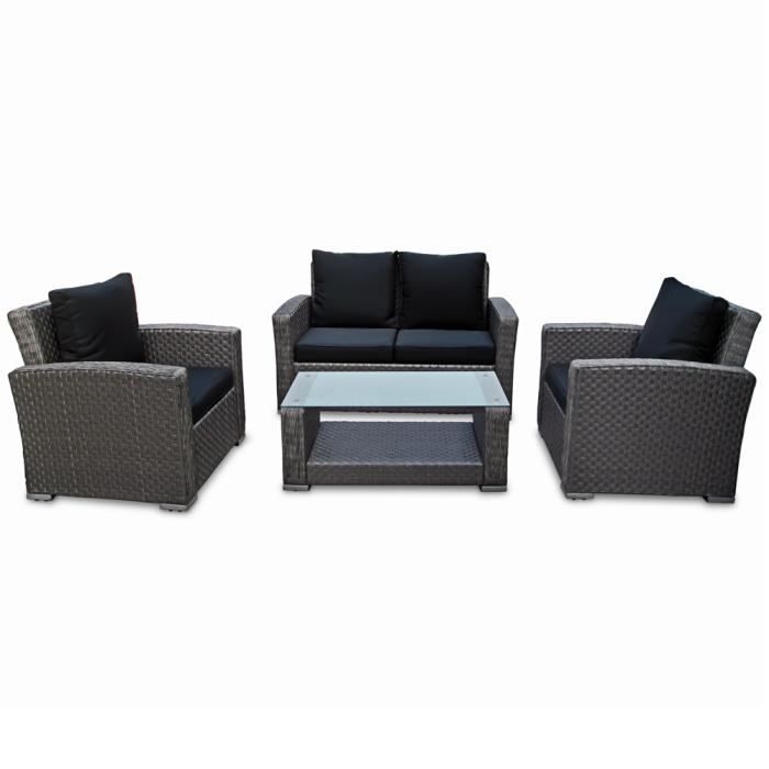 DEUBA - Salon de Jardin en polyrotin et aluminium - Résistant aux intempéries et UV - Gris • Sofa, Lounge, fauteuils, canapé