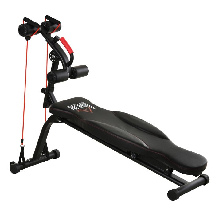 Banc de musculation pliable inclinable multifonction banc Fitness sit-up bandes d'extension latérales + poignée traction noir rouge