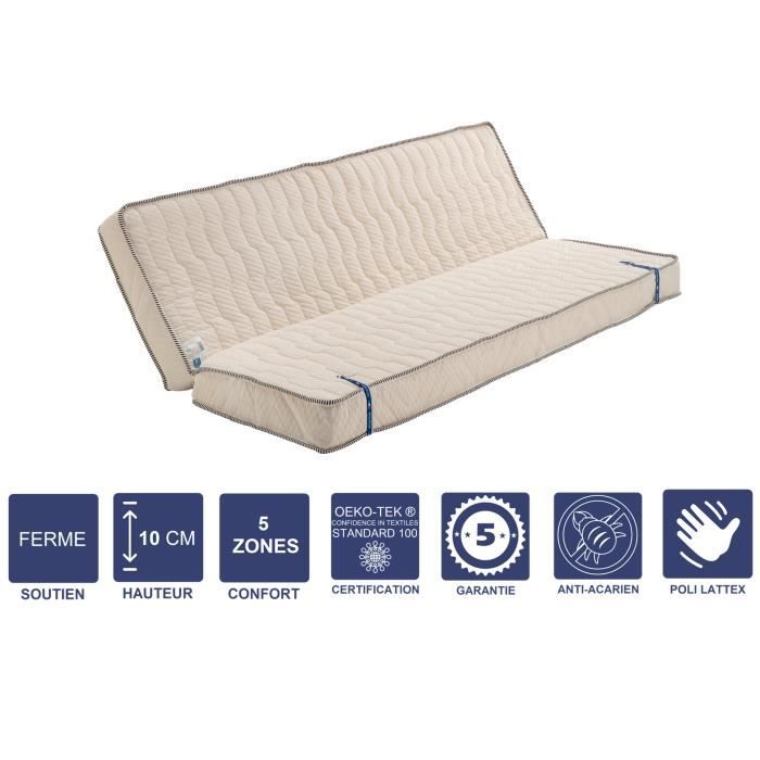 Matelas Ferme Pour tous Clic Clac + Alèse 120x190 x 10 cm - Découpe Assise 60 cm - 5 zones de Confort - Noyau Poli Lattex HR Derniè