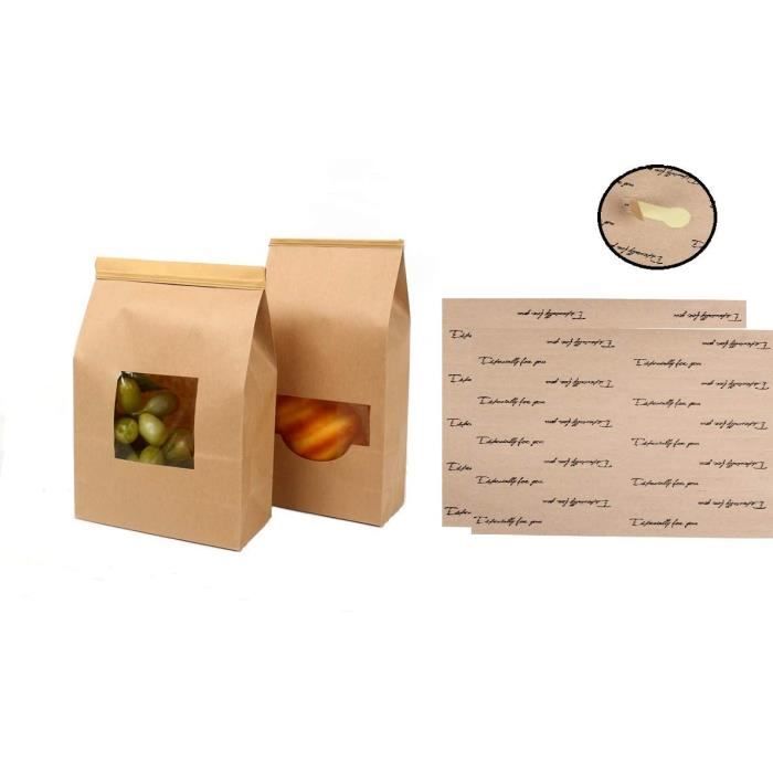 40 Sacs en Papier Kraft de qualité Alimentaire avec Rabat de Fermeture, Sac d'emballage biodégradable pour Bonbons,Patisserie