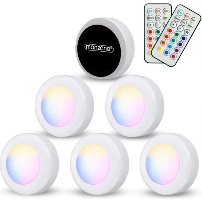 Set de 6 spots sous meuble LED Lampe de placard avec télécommande Éclairage cuisine maison Modèle multicolore