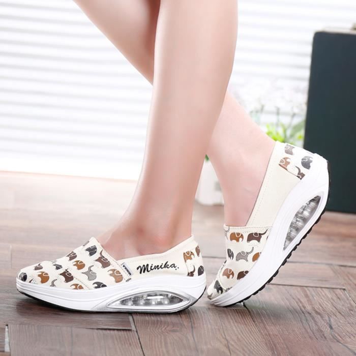 Mode femme toile épaisse bas sans lacet sport baskets de course secouer chaussures