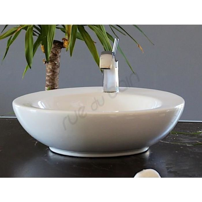 Vasque à Poser Ronde - Céramique Blanc Brillant - 44 cm - Lodge