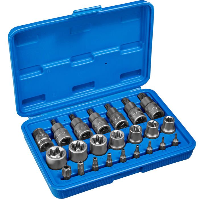 TECTAKE Coffret à Outils 23 Pièces Douilles Torx Femelle + Torx Mâle en Acier Chrome Vanadium