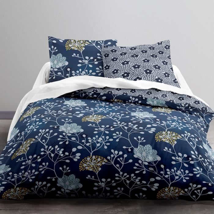 Housse de couette 220 x 240 Crazy Narcisse + 2 taies 220x240 Bleu