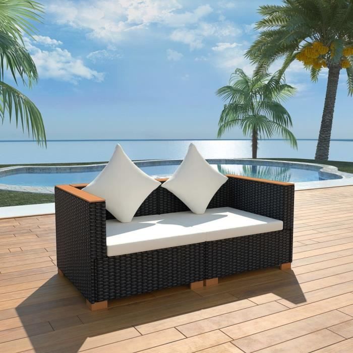 6 pcs Ensemble de Canapés de Jardin Salon de Jardin Rotin et Contreplaqué Noir