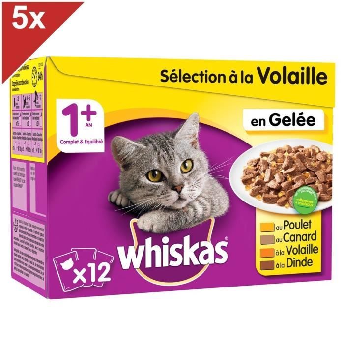 WHISKAS 60 Sachets fraîcheur gelée sélection à la volaille pour chat 100g (5x12)