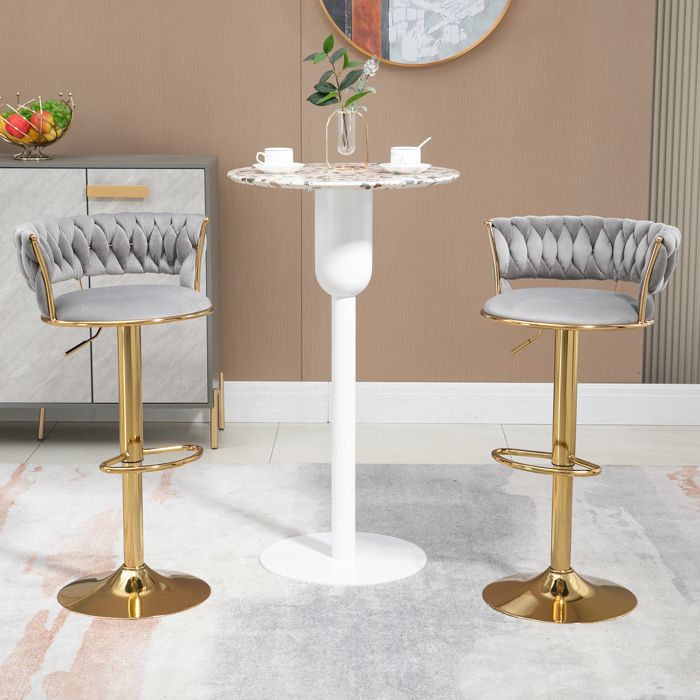 chaise de bar  -lot de 2- réglable en hauteur - tabouret haut - cuisine salle à manger - scandinave - gris - 41x39x97cm