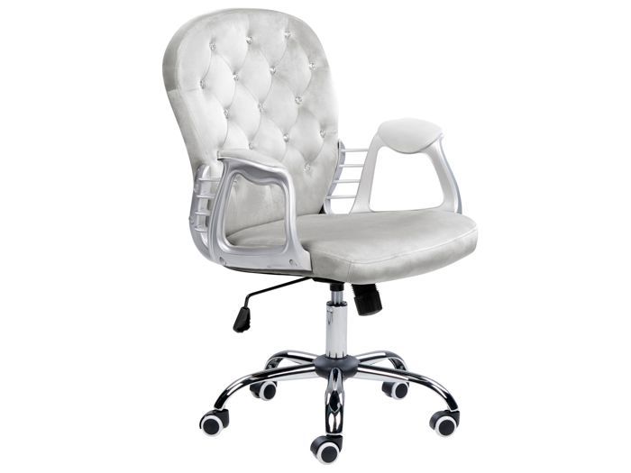 Chaise de bureau pivotante en velours avec cristaux gris clair PRINCESS