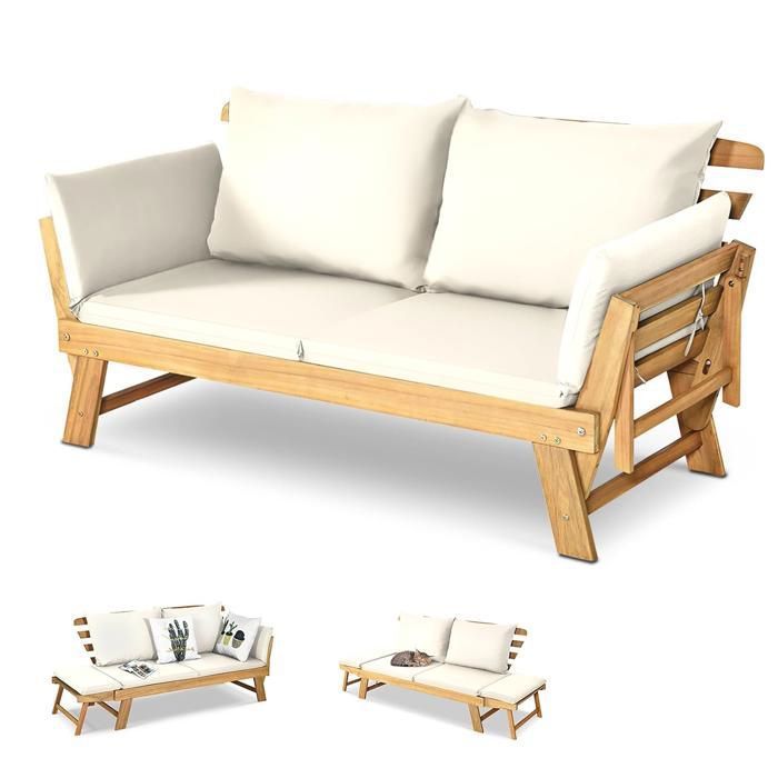 GIANTEX Canapé Lit de Jardin Extensible-2 Place-Coussin-Oreiller-FSC-Fauteuil Extérieur∬érieur-Bois dAcacia-Charge 320KG-Blanc GIANTEX Canapé Lit de Jardin Extensible-2 Place-Coussin-Oreiller-FSC-Fauteuil Extérieur∬érieur-Bois dAcacia-Charge 320KG-Blanc