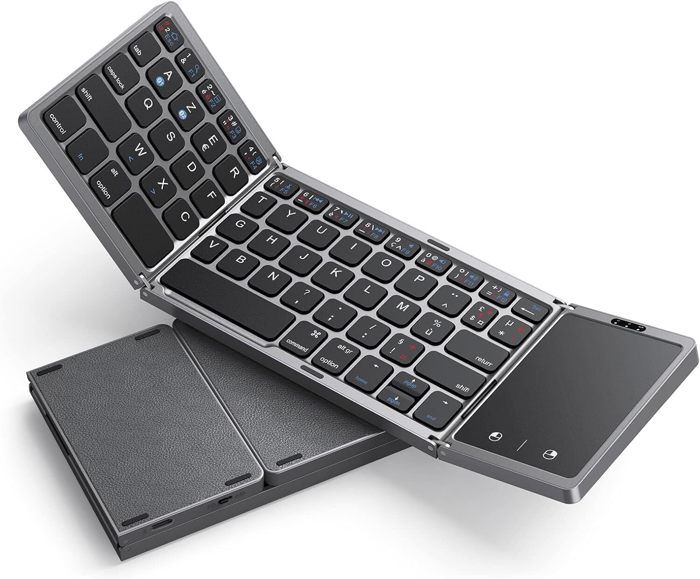 Clavier sans Fil avec pavé tactile Sensible Rechargeable Portable et Pliable Clavier Dual Bluetooth pour Ordinateur