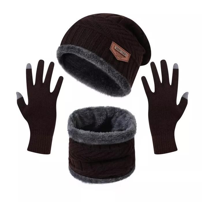 Ensemble Echarpe Bonnet Gant Femme Bonnet En Tricot D'hiver Bonnet Cache-cou écharpe Et Gants à écran Tactile Ensemble Bonnet De Crâne Doublé De Polaire Pour Hommes Femmes Ensemble Bonnet Femme