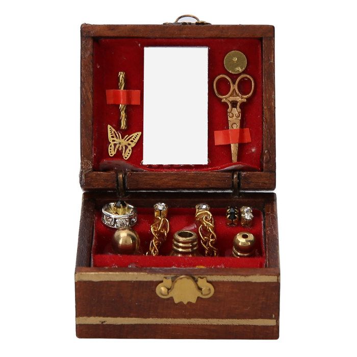 Boîte à bijoux miniature en bois pour décoration de maison de poupée 1 Boîte à bijoux miniature en bois pour décoration de maison de poupée 1