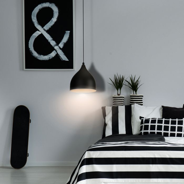 SNOGOLD Lustre Suspension Rétro E27 Luminaire Moderne Forme de Goutte Noir 17CM en Métal Éclairage pour Chambre Salon
